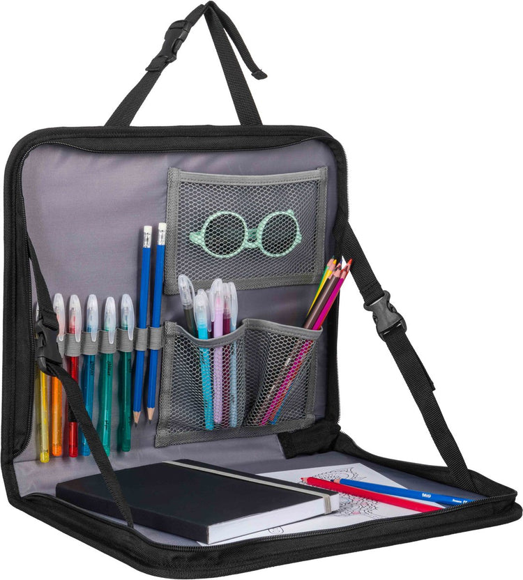 Dooky® dooky - plateau de voyage pour banquette arrière de siège auto - gris - support pour tablette - pliable - table intégrée avec angle réglable et bord surélevé
