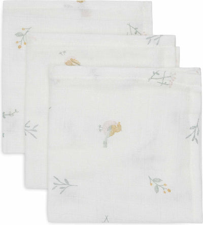 Jollein - linge buccal hydrophile 31x31cm - lingettes hydrophiles pour bébé - 3 pièces - jolis oiseaux