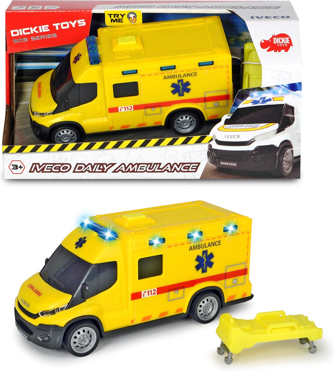 Dickie toys sos - ambulance iveco - version belge - 18 cm - son clair