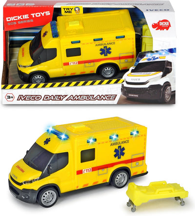 Dickie toys sos - ambulance iveco - version belge - 18 cm - son clair