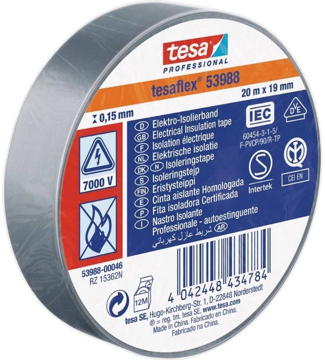 Ruban isolant Tesa gris 19 mm 20 m | 10 pièces