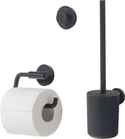 Ensemble d'accessoires de toilette Tiger urban - brosse de toilette avec support - porte-rouleau de papier toilette sans rabat - crochet à serviette - noir