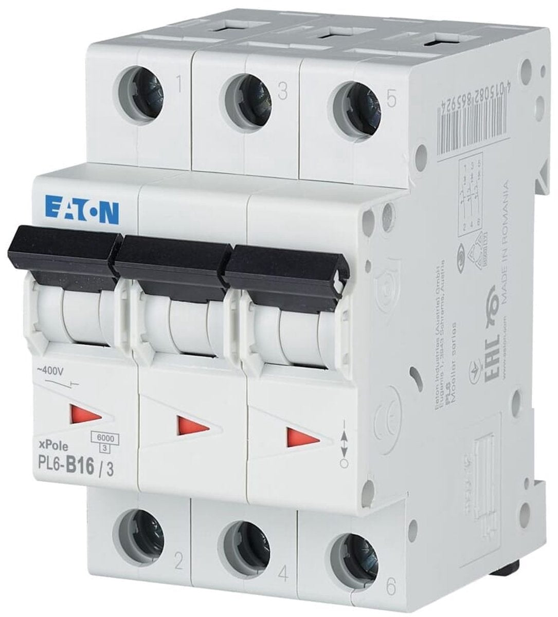 Disjoncteur d'installation Eaton 3 pôles 16a - pl6-b16 3 - type b