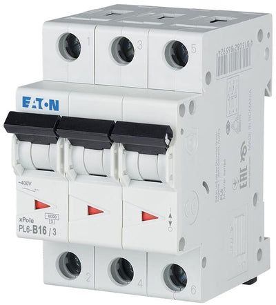 Disjoncteur d'installation Eaton 3 pôles 16a - pl6-b16 3 - type b