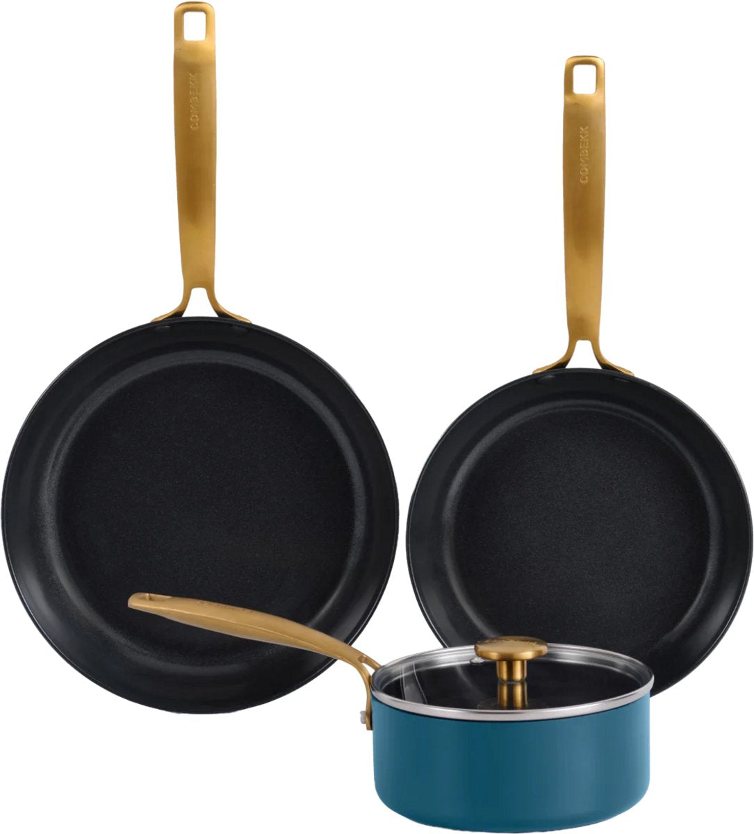 Combekk element expert set de poêles 4 pièces - sans pfas - 100% aluminium recyclé - revêtement antiadhésif en céramique - convient pour induction - bleu