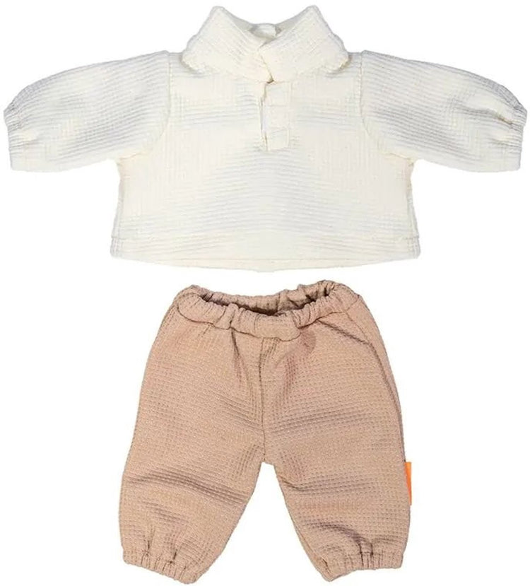 Vêtements de poupée Miniland pull et pantalon 38cm en coton rose.
