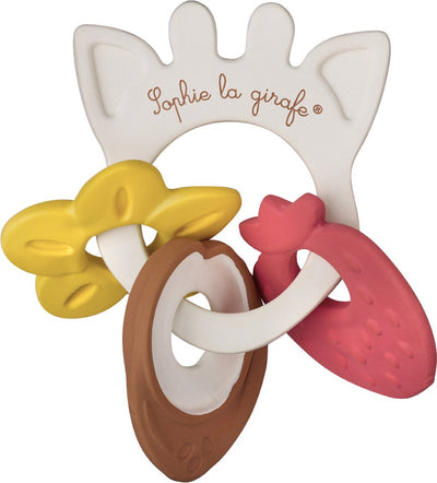 Anneau de dentition parfumé Sophie la girafe - collection 5 sens - jouets de dentition - jouets bébé - 3 parfums - dès 0 mois - ok-biosourcé - dans coffret cadeau blanc