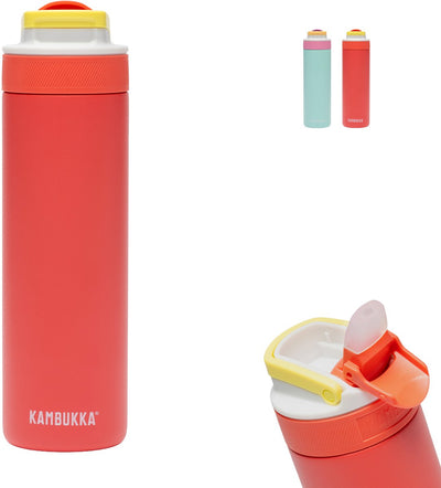 Gourde isotherme Kambukka lagon 600 ml - fantaisie fluo avec paille intégrée - rouge fluo