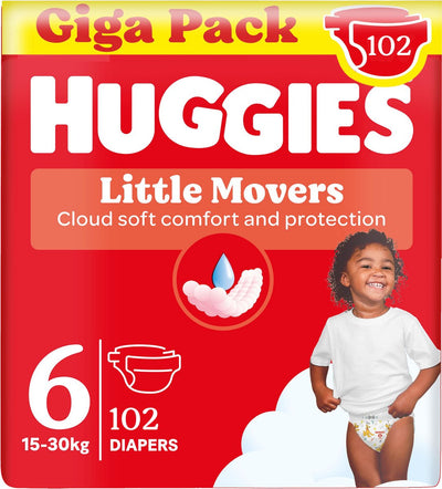 Couches bébé Huggies ® Little Movers, taille 6 (16 à 30 kg), 102 couches aux motifs Disney©, giga pack