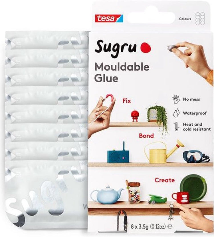 Colle pétrissable Sugru de tesa, paquet de 8 (8 x 3,5 g) en blanc