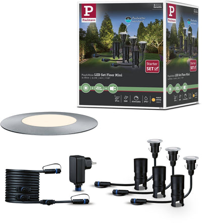 Paulmann Plug Shine LED Spot encastrable au sol Mini Set de base IP67 3000K 3x2,5W 21VA Argent
