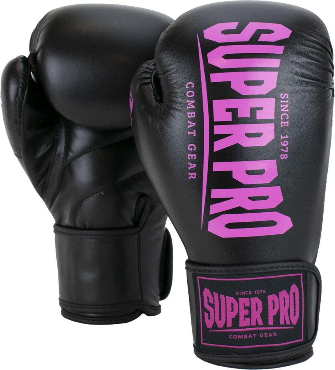 Gants de boxe super pro combat gear champion (kick) noir rose 10oz