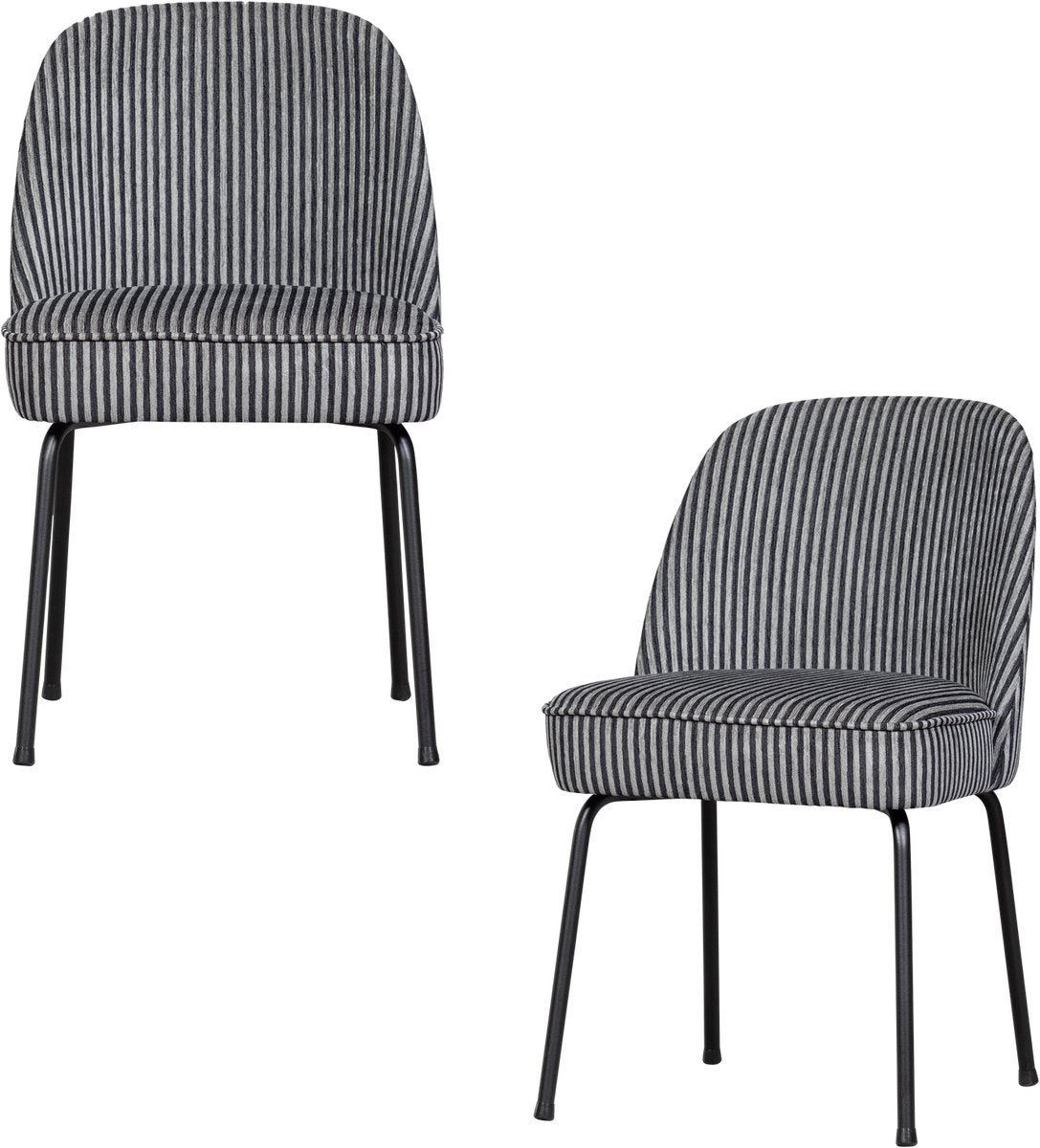 Chaises de salle à manger Woood vogue - tissu tissé à rayures - gris noir - lot de 2