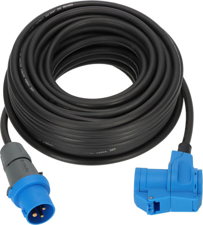 Câble d'extension de camping Brennerstuhl cee 10 m de câble en noir (fiche cee et raccord coudé avec prise combinée à contact de sécurité, 230 V 16 A, pour une utilisation permanente en extérieur, fabriqué en Allemagne)