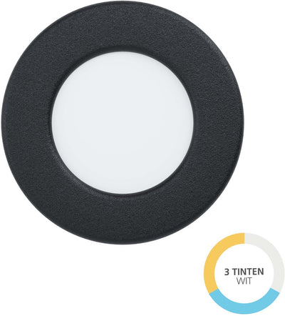 Spot encastrable Eglo fueva 6 - salle de bain extérieure - LED - ø 8,8 cm - noir - lumière blanche orientable (lumière chaude, neutre et lumière du jour)
