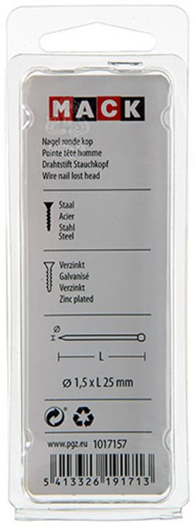 Mack 1017157 - clou tête ronde acier galvanisé 100 gr 1,5 x 25 mm | 5 pièces