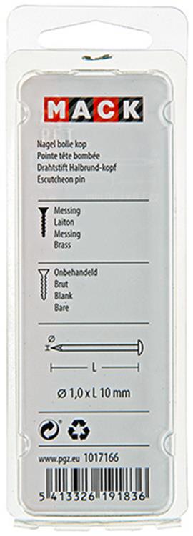 Mack 1017166 - clou tête convexe laiton 20 gr 1.0 x 10 mm | 10 pièces