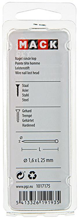 Mack 1017175 - clou tête ronde acier trempé 45 degrés 1,6 x 25 mm | 10 pièces