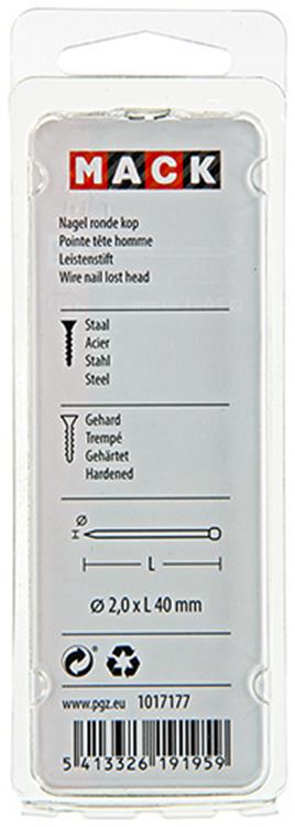 Mack 1017177 - clou à tête ronde en acier trempé à 50 degrés 2,0 x 40 mm | 10 pièces
