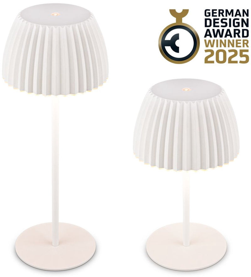 B.k.licht briloner champ - lampe de table rechargeable - lampe sans fil - dimmable au toucher - pour l'intérieur et l'extérieur - lauréat du prix du design allemand 2025 - blanc - ø14,5 x 36,5 cm