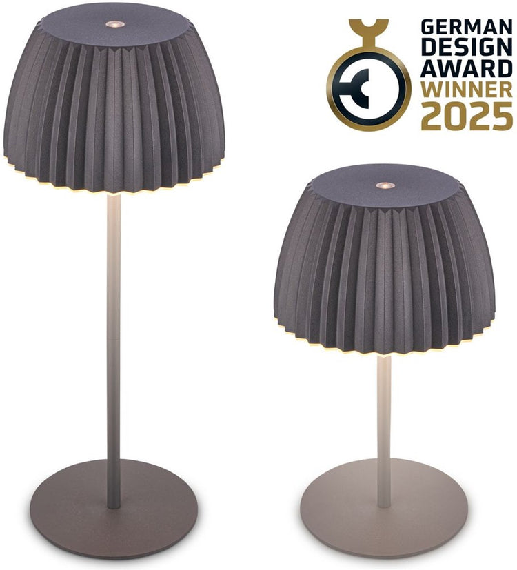 B.k.licht briloner champ - lampe de table rechargeable - lampe sans fil - intensité tactile - pour l'intérieur et l'extérieur - lauréat du prix du design allemand 2025 - anthracite - ø14,5 x 36,5 cm