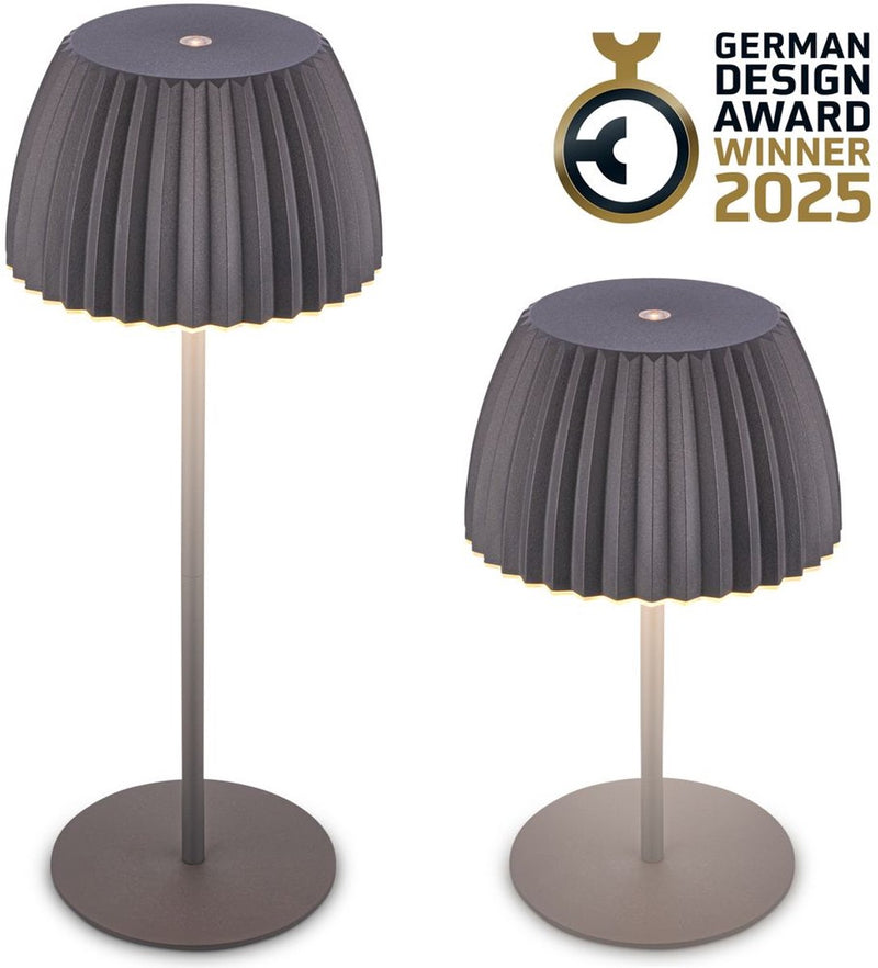 B.k.licht briloner champ - lampe de table rechargeable - lampe sans fil - intensité tactile - pour l'intérieur et l'extérieur - lauréat du prix du design allemand 2025 - anthracite - ø14,5 x 36,5 cm