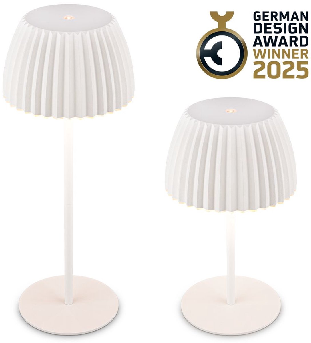 B.k.licht briloner champ - lampe de table rechargeable - lampe sans fil - dimmable au toucher - pour l'intérieur et l'extérieur - lauréat du prix du design allemand 2025 - blanc - ø14,5 x 36,5 cm