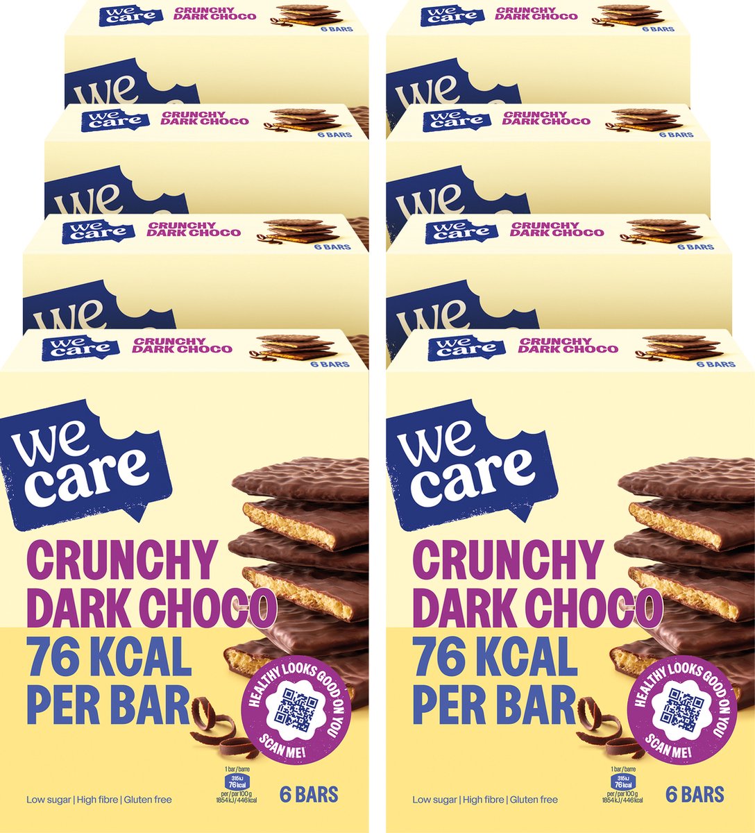 Wecare Lower Carb - barres - chocolat noir croquant 8 x 102 gr
