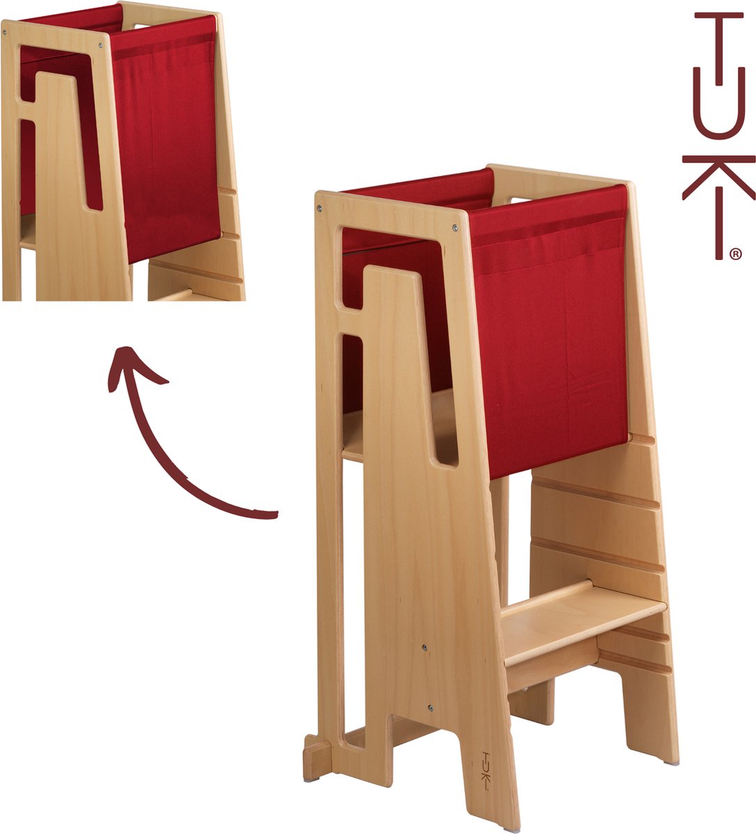 Tuki® toile découverte rouge bordeaux - tour d'apprentissage - tour d'apprentissage montessori - tour d'apprentissage aide de cuisine - tour d'apprentissage - protection antichute 360° - accessoires tour d'apprentissage - rouge bordeaux