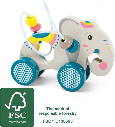 Petit pied en bois Push Figure Elephant avec moteur Piral