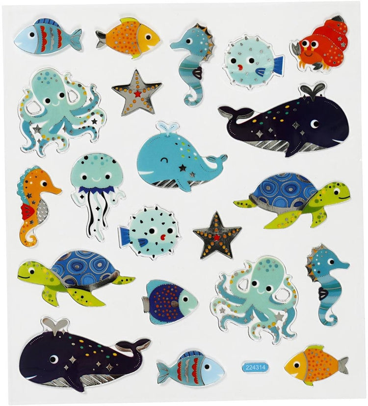 Autocollants Creativ company, animaux marins, feuille 15x16,5 cm, 1 feuille