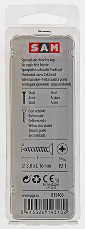Mack 1017216 - vis pour panneaux d'aggloméré avec tête jaune 50 pcs 3,0 x 16 mm | 10 pièces