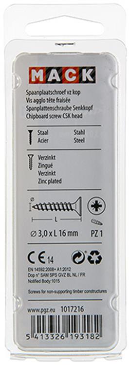 Mack 1017216 - vis pour panneaux d'aggloméré avec tête jaune 50 pcs 3,0 x 16 mm | 10 pièces