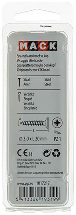 Mack 1017217 - vis pour panneaux d'aggloméré avec tête plaquée jaune 45 pcs 3,0 x 20 mm | 10 pièces