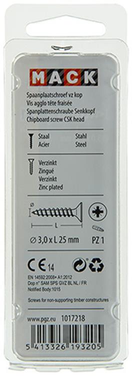 Mack 1017218 - vis pour panneaux d'aggloméré avec tête plaquée jaune 40 pcs 3,0 x 25 mm | 10 pièces