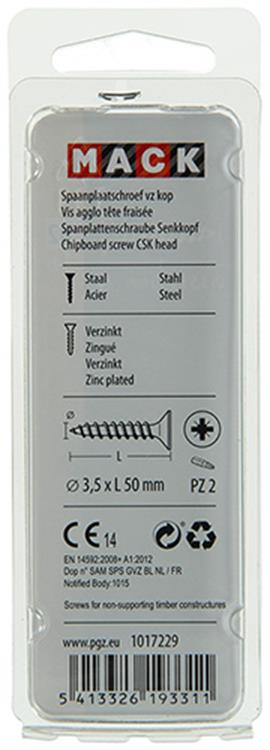 Mack 1017229 - vis pour panneaux d'aggloméré avec tête plaquée jaune 14 pcs 3,5 x 50 mm | 10 pièces