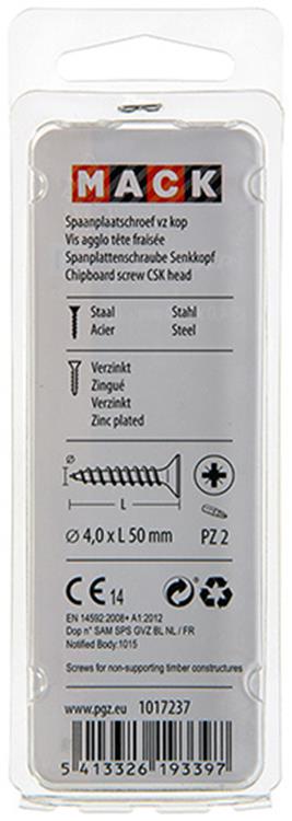 Mack 1017237 - vis pour panneaux d'aggloméré avec tête plaquée jaune 15 pièces 4,0 x 50 mm | 10 pièces