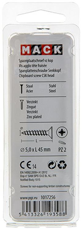 Mack 1017256 - vis pour panneaux d'aggloméré avec tête plaquée jaune 11 pcs 5,0 x 45 mm | 10 pièces