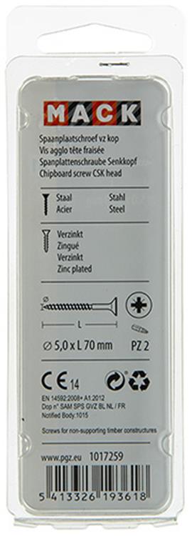 Mack 1017259 - vis pour panneaux d'aggloméré avec tête plaquée jaune. 7 pièces 5,0 x 70 mm | 10 pièces