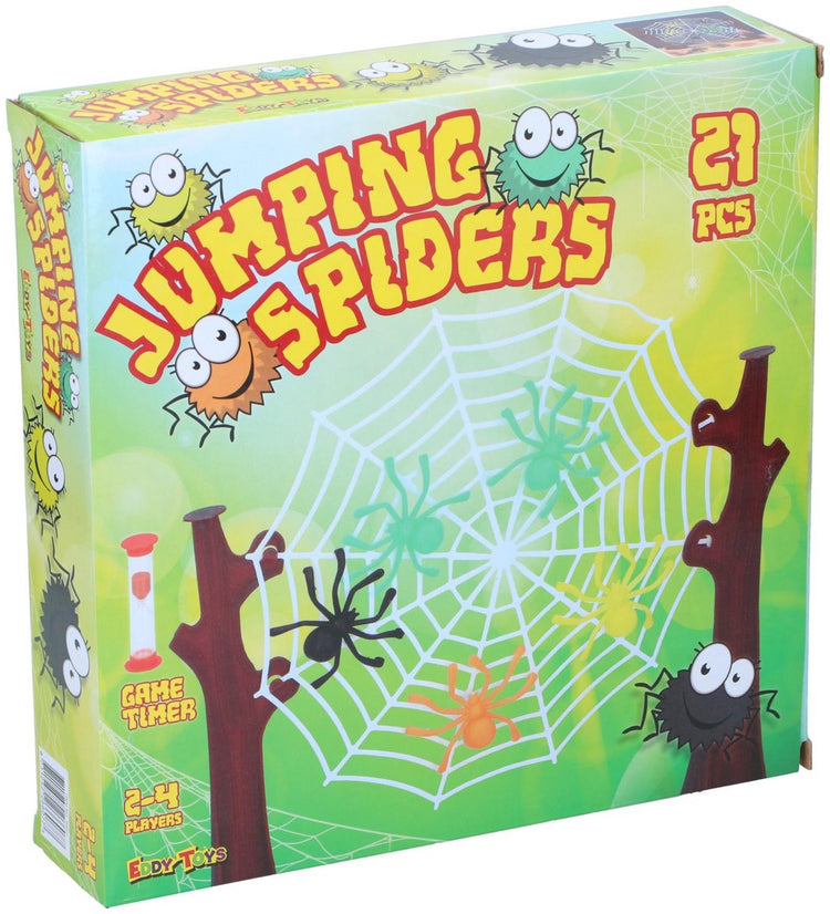 Eddy Toys Jeu d'araignées sauteuses 21 pièces - Jeu pour enfants à partir de 3 ans - Araignées sauteuses sur toile d'araignée - Jeu d'adresse avec sablier - Jeu de société pour 2-4 joueurs