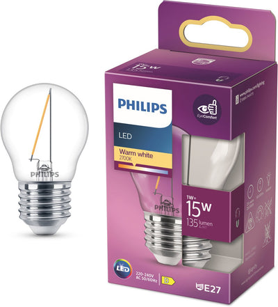 Lampe LED Philips - lampe boule avec culot E27 - lumière blanc chaud : 2700k - 15w - verre transparent