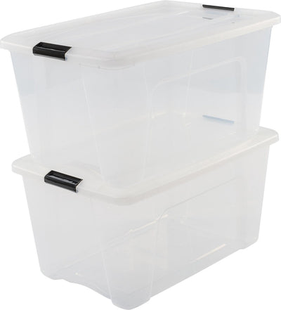 Boîte de rangement Iris topbox - 45l - plastique - noir transparent - lot de 2