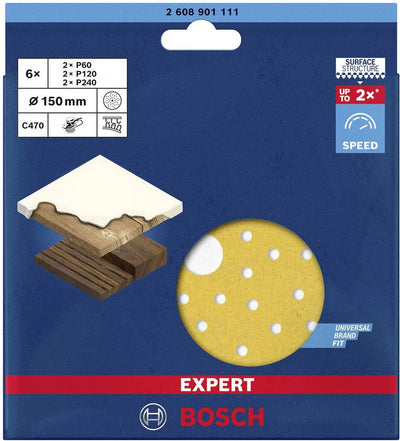 Bosch accessoires expert c470 2608901111 jeu de papier abrasif excentrique perforé (ø) 150 mm 6 pièce(s)