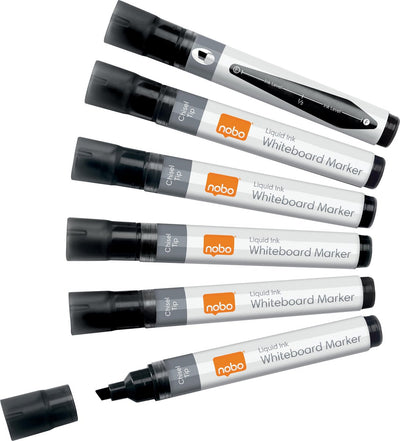 Marqueurs pour tableau blanc à encre liquide Nobo avec pointe biseautée - paquet de 10 - noir