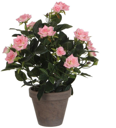 Mica decorations plante artificielle - roses - rose - en pot gris - 33cm - rose artificielle