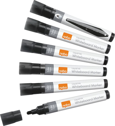 Marqueurs pour tableau blanc à encre liquide Nobo à pointe ronde - paquet de 10 - noir
