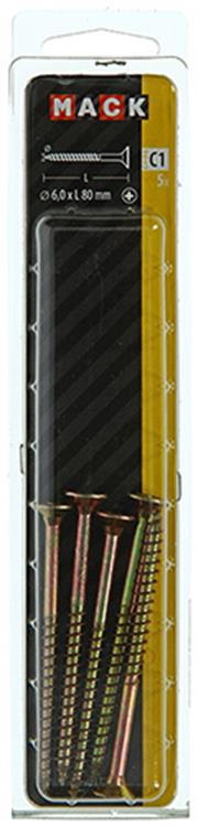 Mack 1017265 - vis pour panneaux d'aggloméré avec tête plaquée jaune. 5 pièces 6,0 x 80 mm | 5 pièces