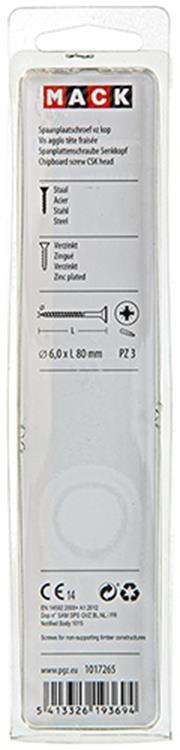 Mack 1017265 - vis pour panneaux d'aggloméré avec tête plaquée jaune. 5 pièces 6,0 x 80 mm | 5 pièces