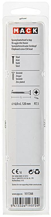 Mack 1017268 - vis pour panneaux d'aggloméré avec tête plaquée jaune. 4 pièces 6,0 x 120 mm | 5 pièces