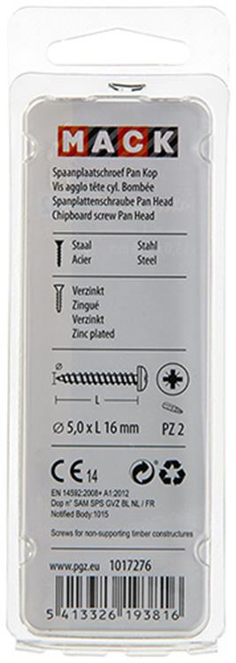 Mack 1017276 - vis pour panneaux d'aggloméré à tête cylindrique plaquée jaune 25 pièces 5,0 x 16 mm | 10 pièces